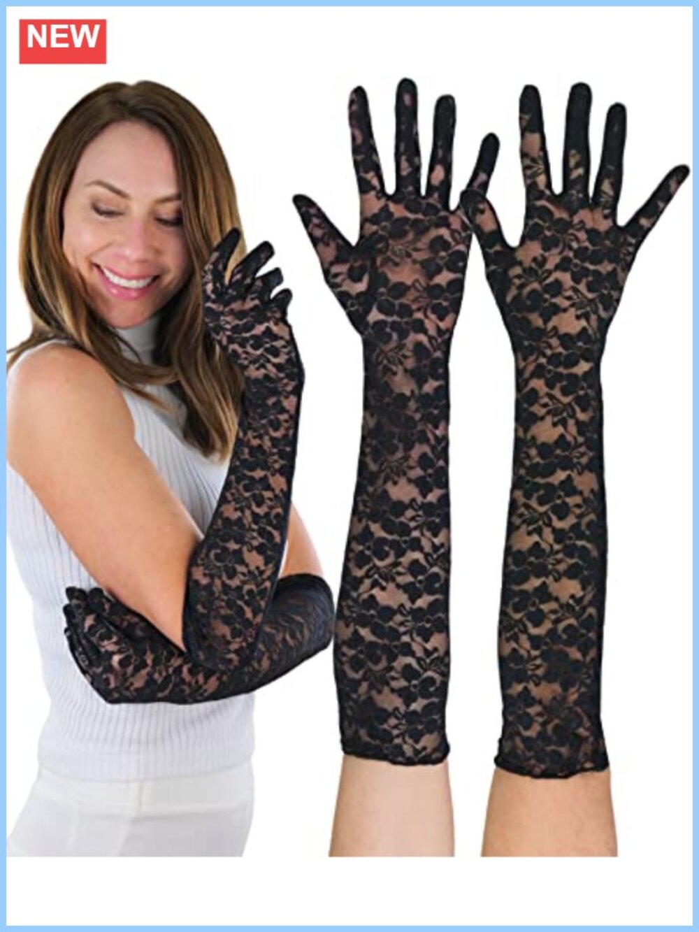 Extra Long Fingerless Lace Gloves Elbow Length Ruffled